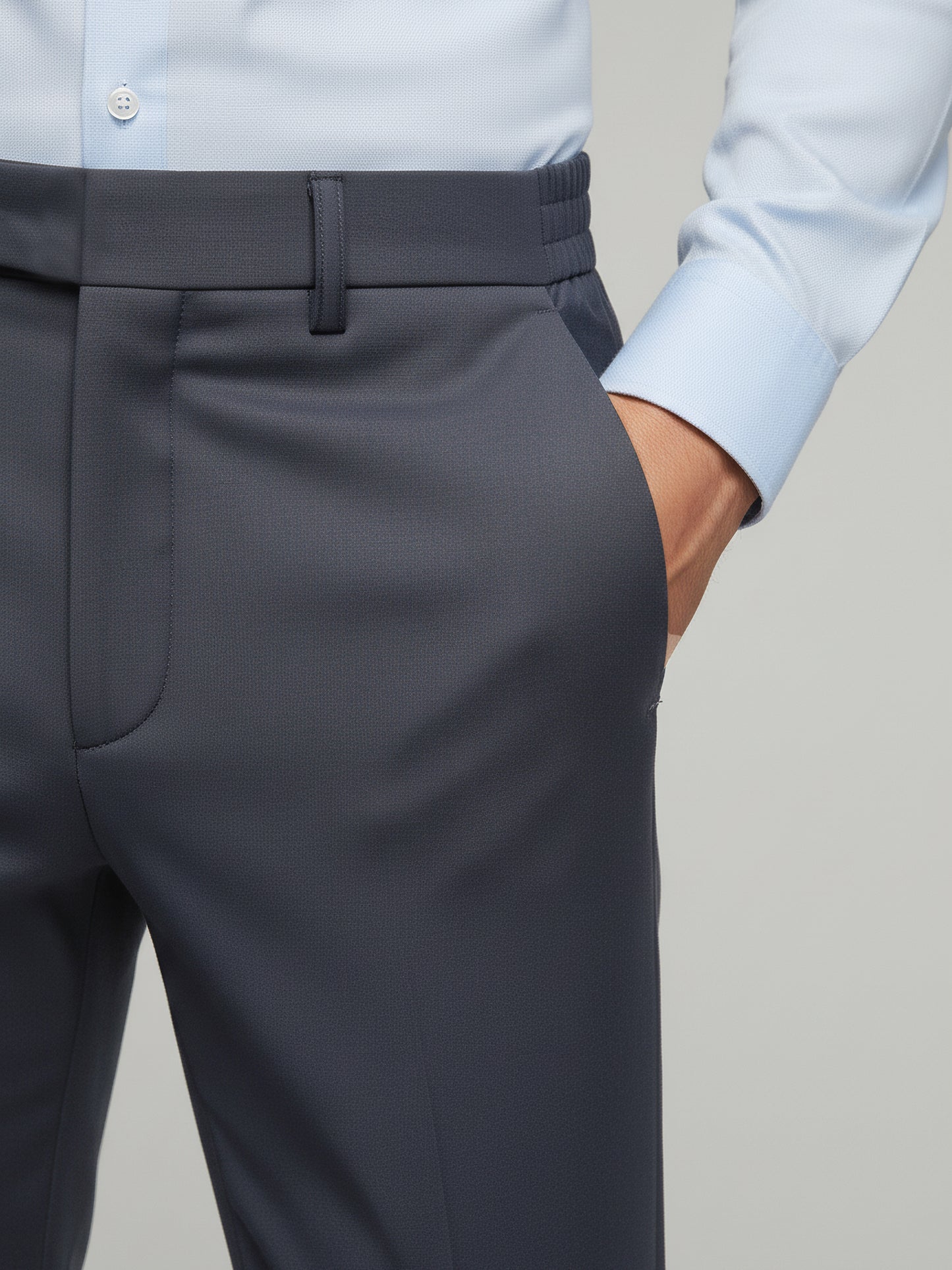 Celio* Men Grey Solid Straight Fit Polyester Trousers