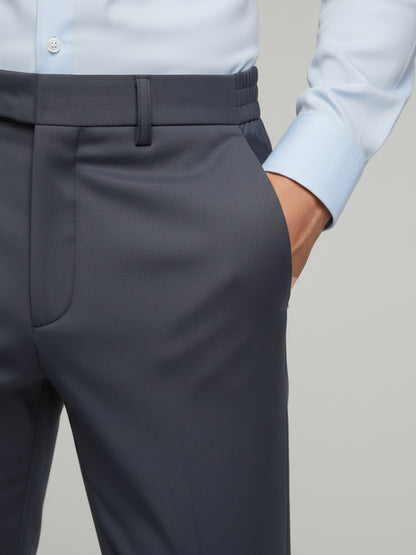 Celio* Men Grey Solid Straight Fit Polyester Trousers