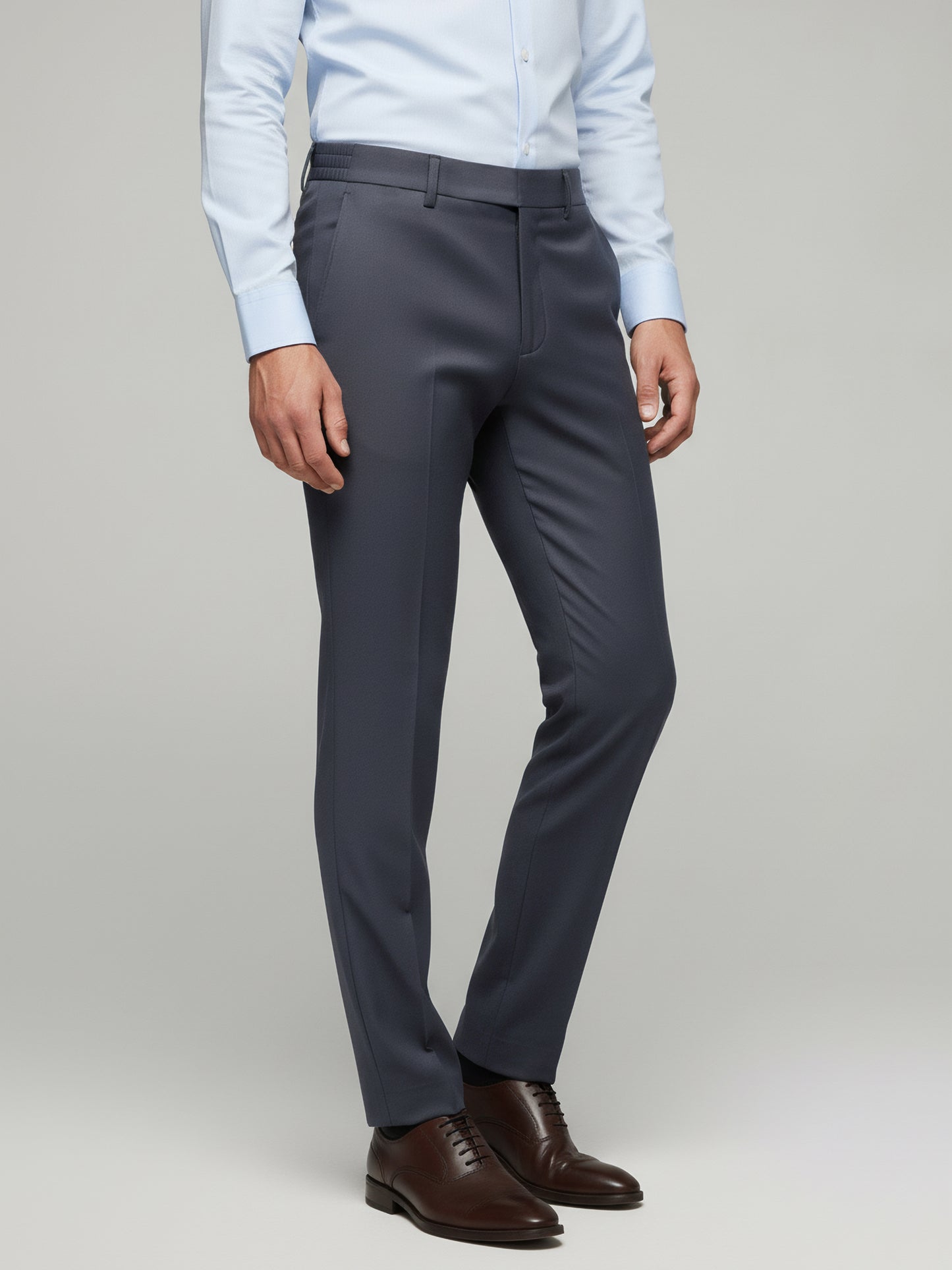Celio* Men Grey Solid Straight Fit Polyester Trousers