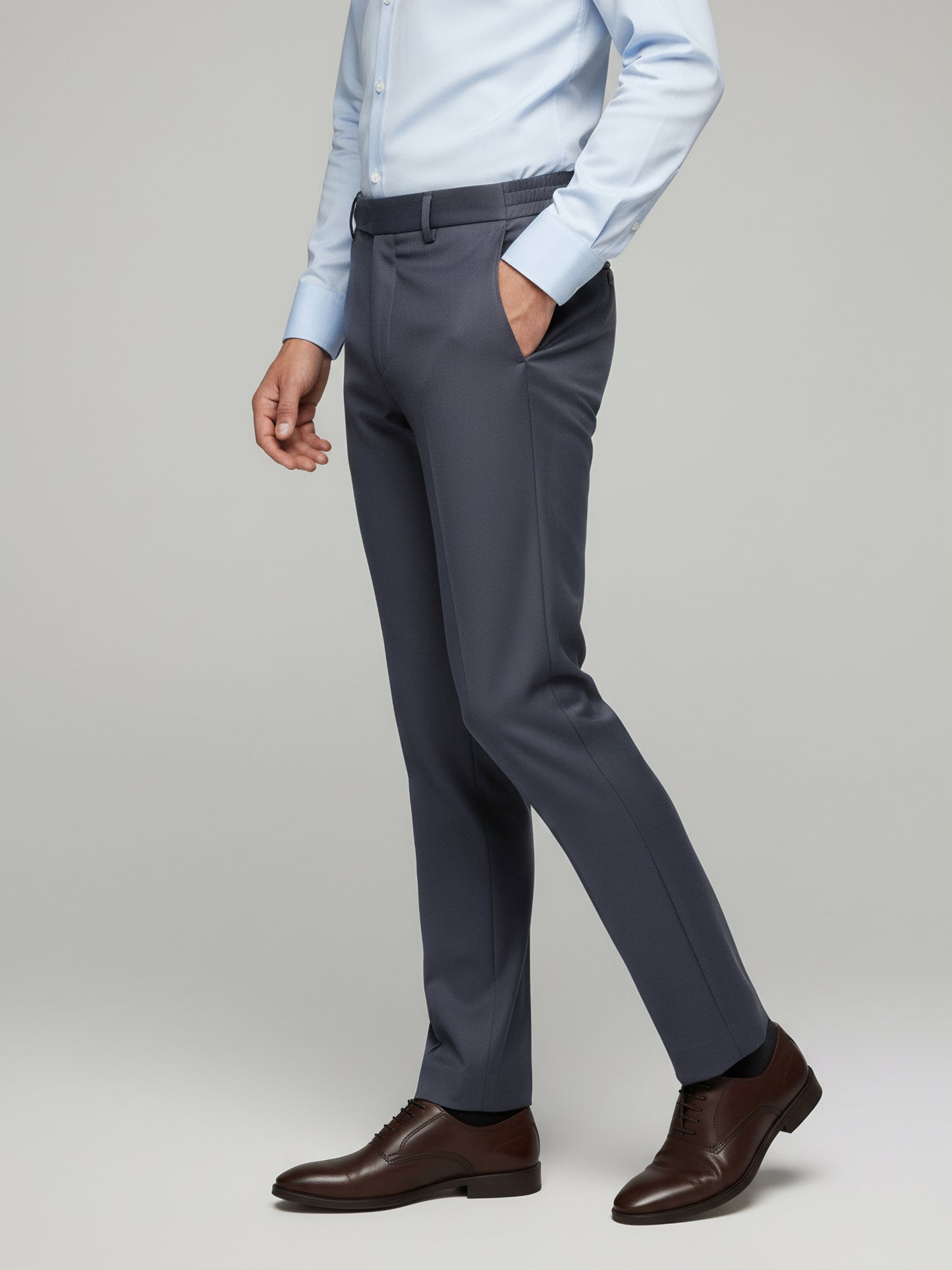 Celio* Men Grey Solid Straight Fit Polyester Trousers