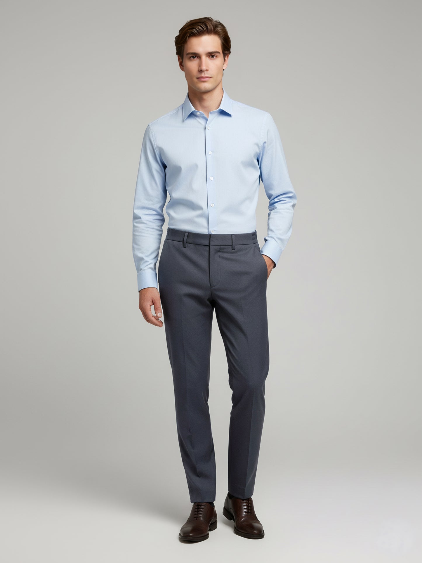 Celio* Men Grey Solid Straight Fit Polyester Trousers