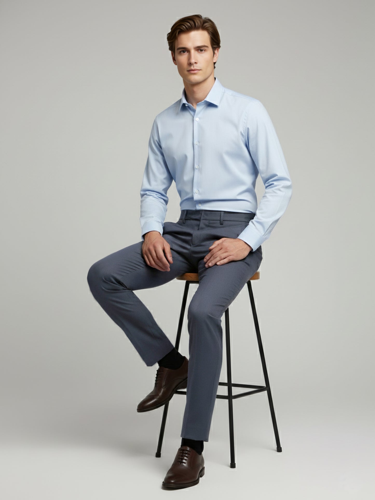 Celio* Men Grey Solid Straight Fit Polyester Trousers