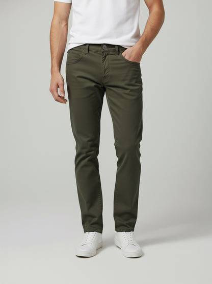 Celio* Men Olive Solid Loose Fit Cotton Trousers