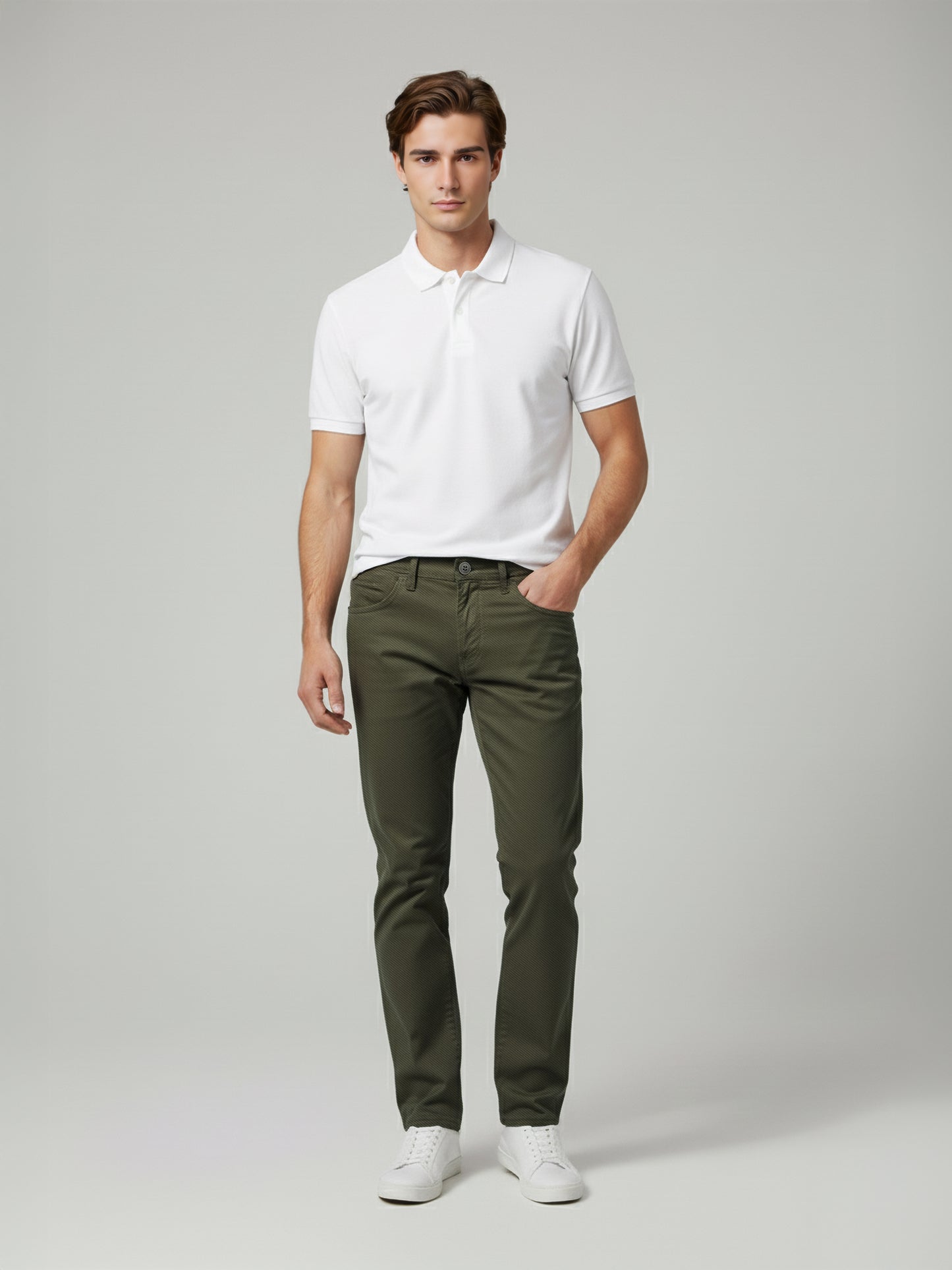 Celio* Men Olive Solid Loose Fit Cotton Trousers