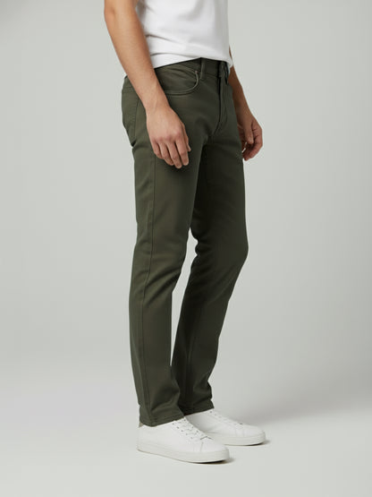 Celio* Men Olive Solid Loose Fit Cotton Trousers
