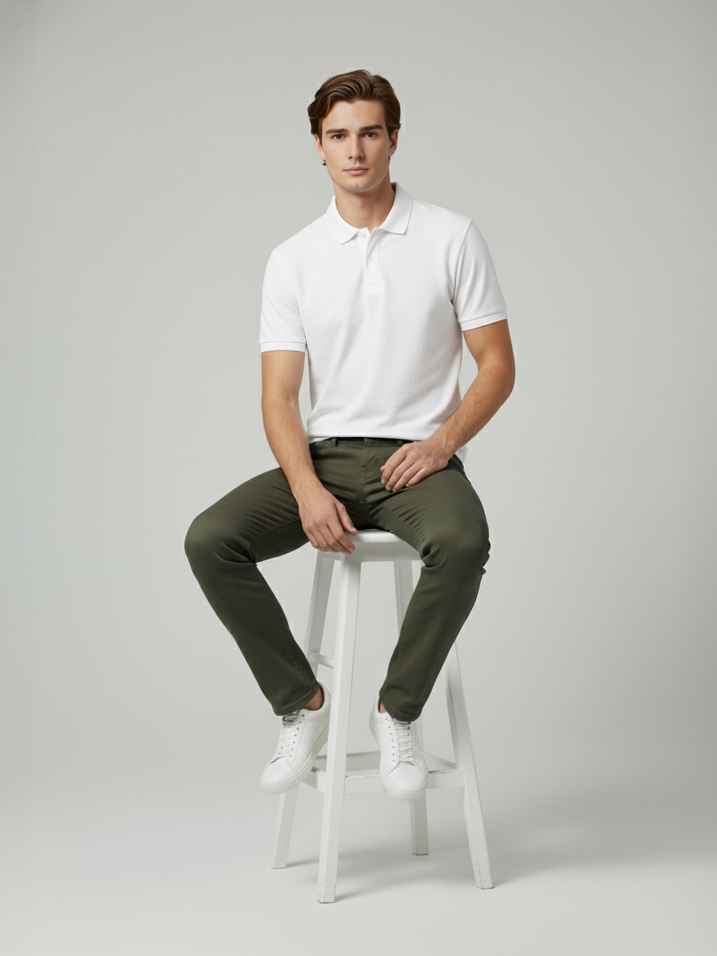 Celio* Men Olive Solid Loose Fit Cotton Trousers