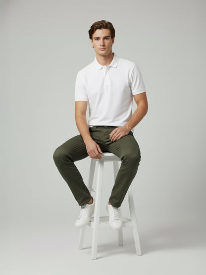 Celio* Men Olive Solid Loose Fit Cotton Trousers