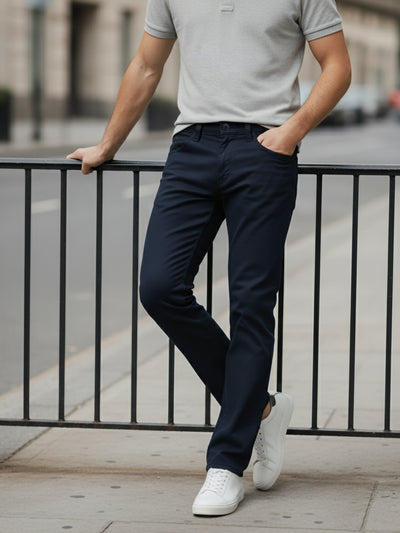 Celio* Men Blue Solid Loose Fit Cotton Trousers