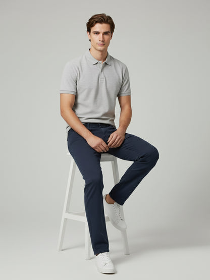 Celio* Men Blue Solid Loose Fit Cotton Trousers