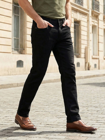 Celio Men Black Solid Straight Fit Cotton Jeans