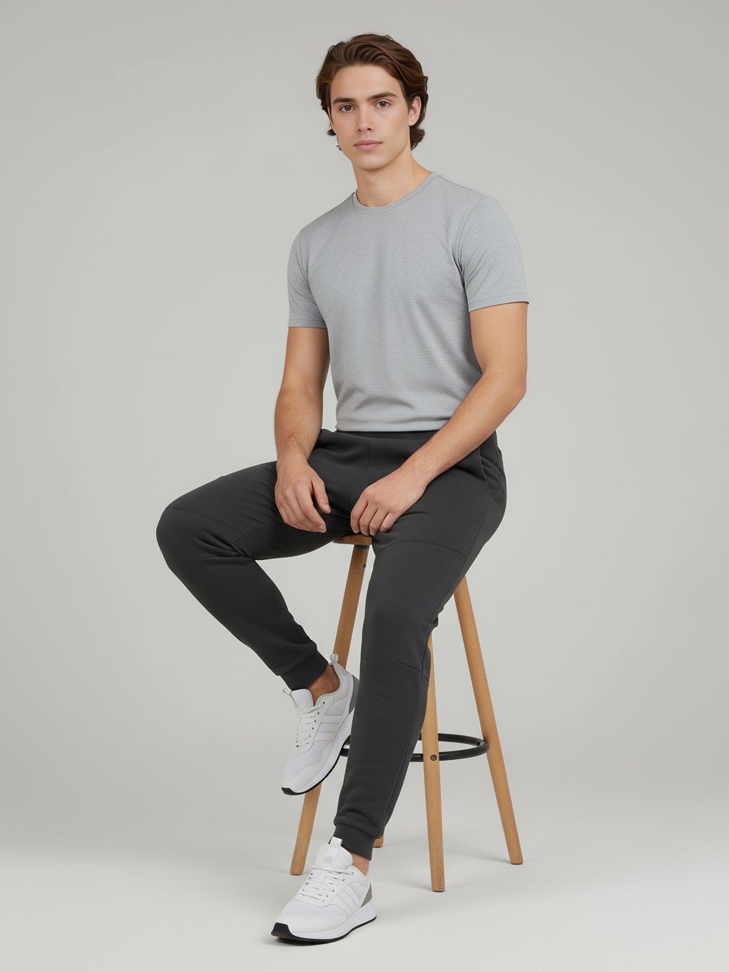 Celio Men Grey Solid Skinny Fit Cotton Trousers