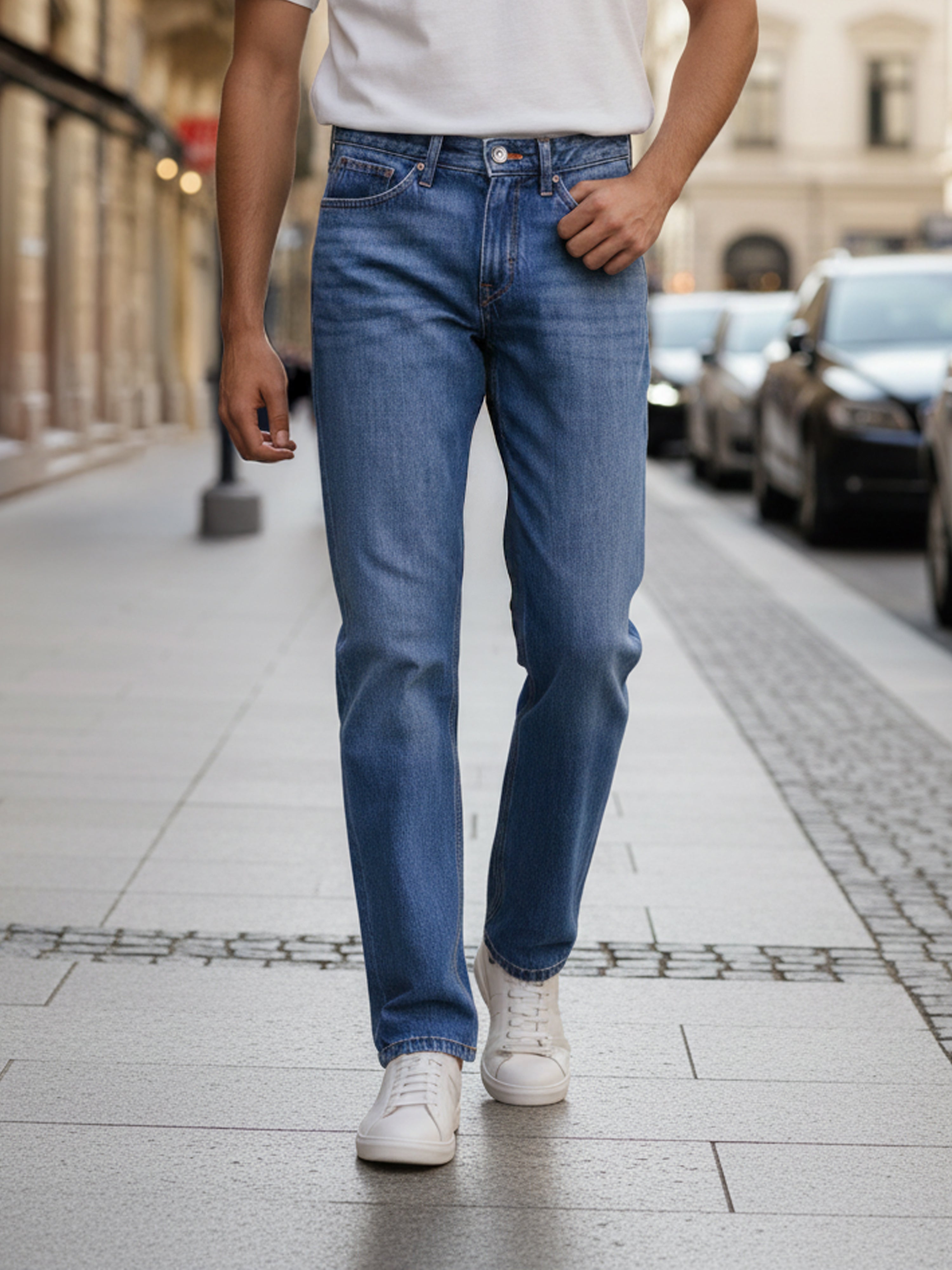 Celio Men Blue Solid Straight Fit Cotton-Tencel-Blend Jeans