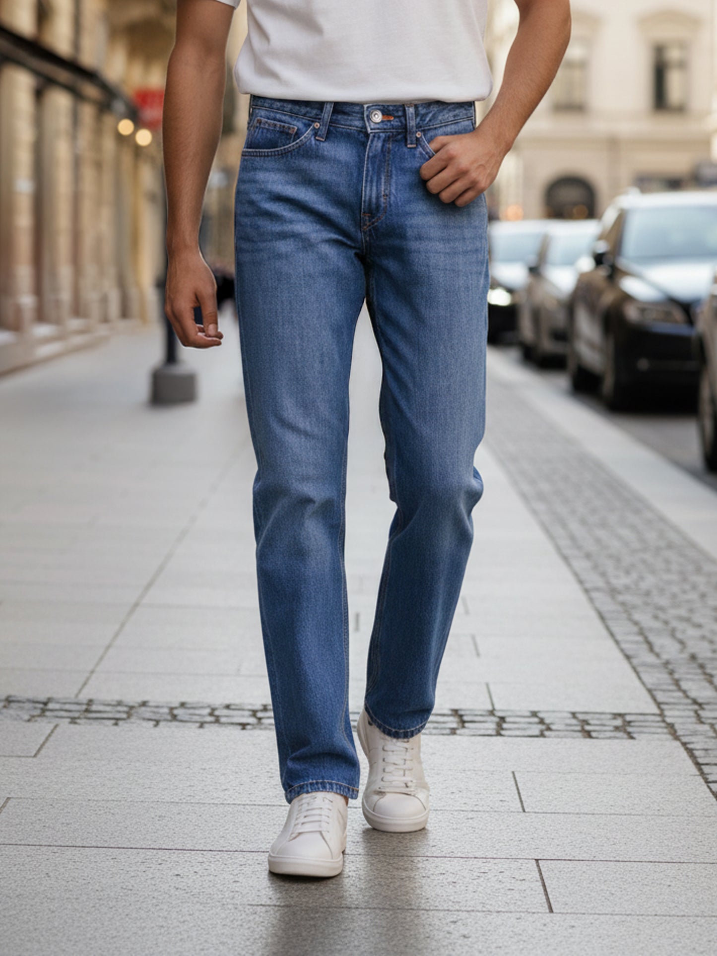 Celio* Men Blue Solid Straight Fit Cotton-Tencel-Blend Jeans