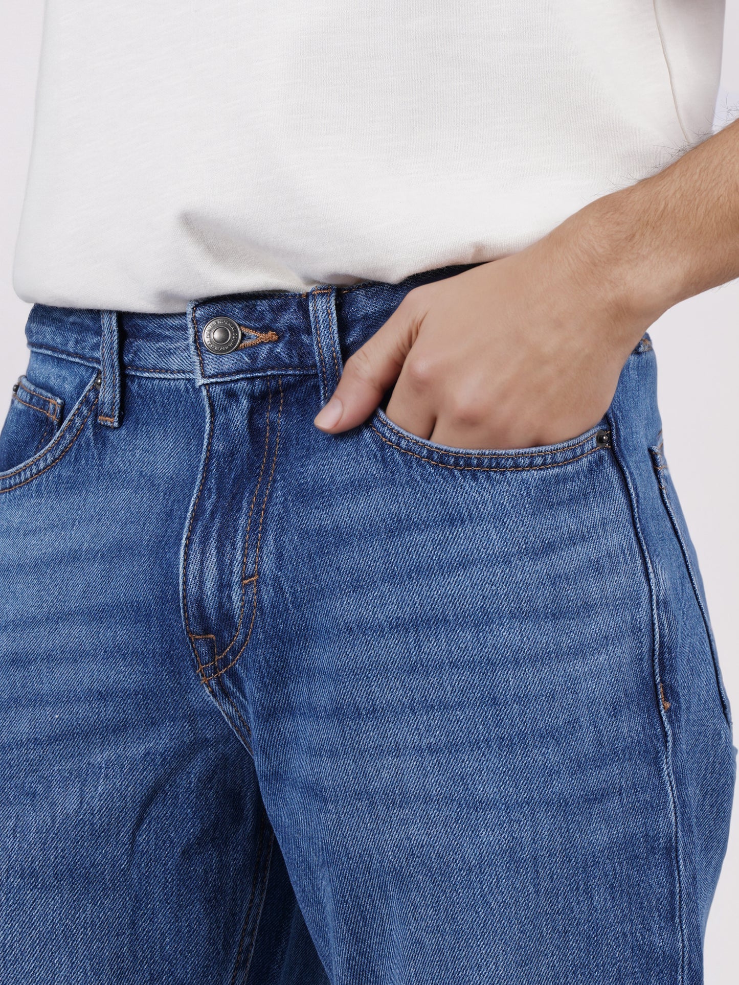 Celio* Men Blue Solid Straight Fit Cotton-Tencel-Blend Jeans