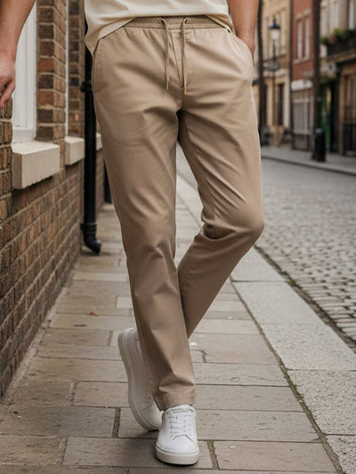 Celio* Men  Beige Solid straight-fit Poly-Blend Trousers