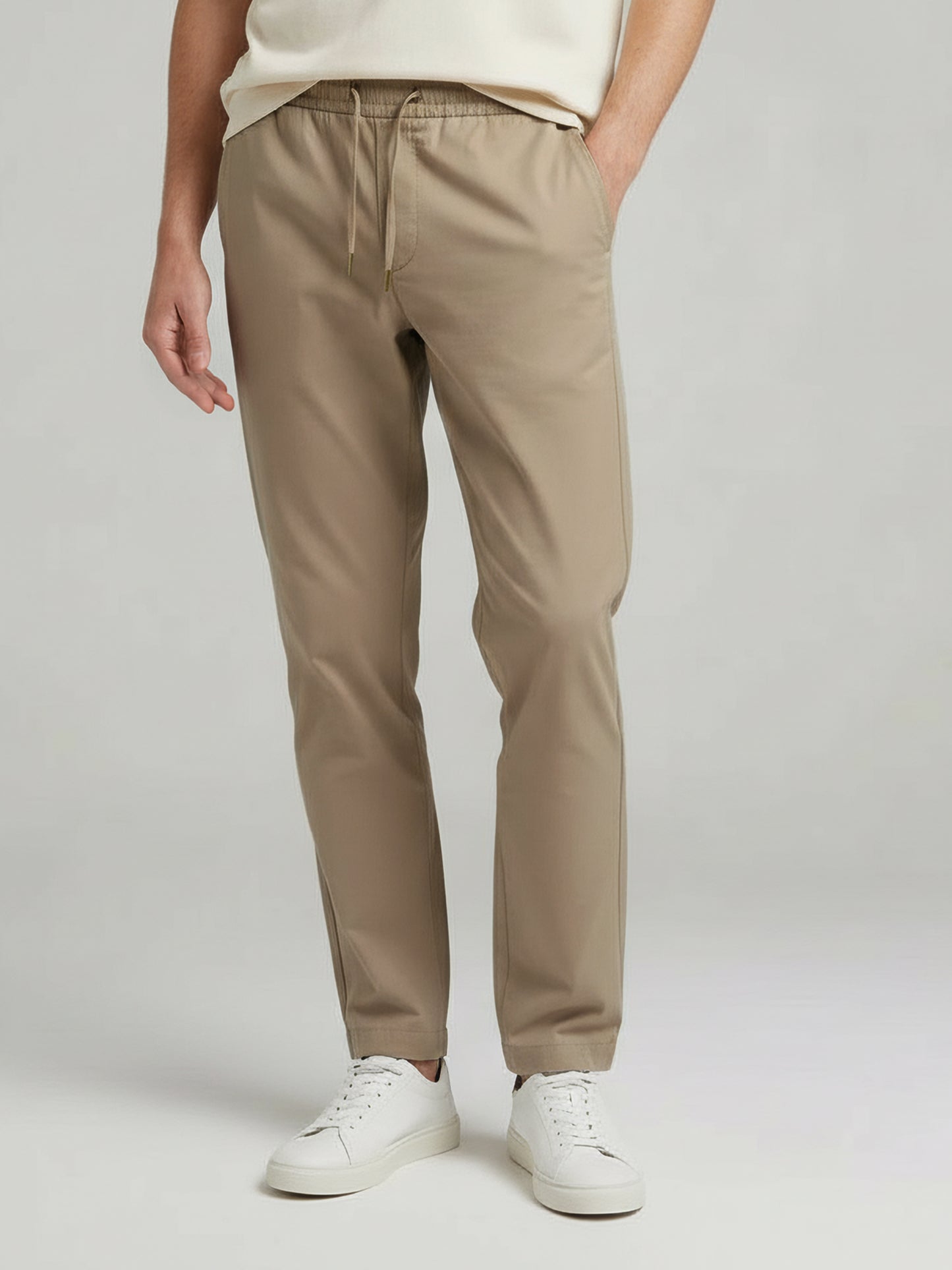 Celio Men  Beige Solid straight-fit Poly-Blend Trousers