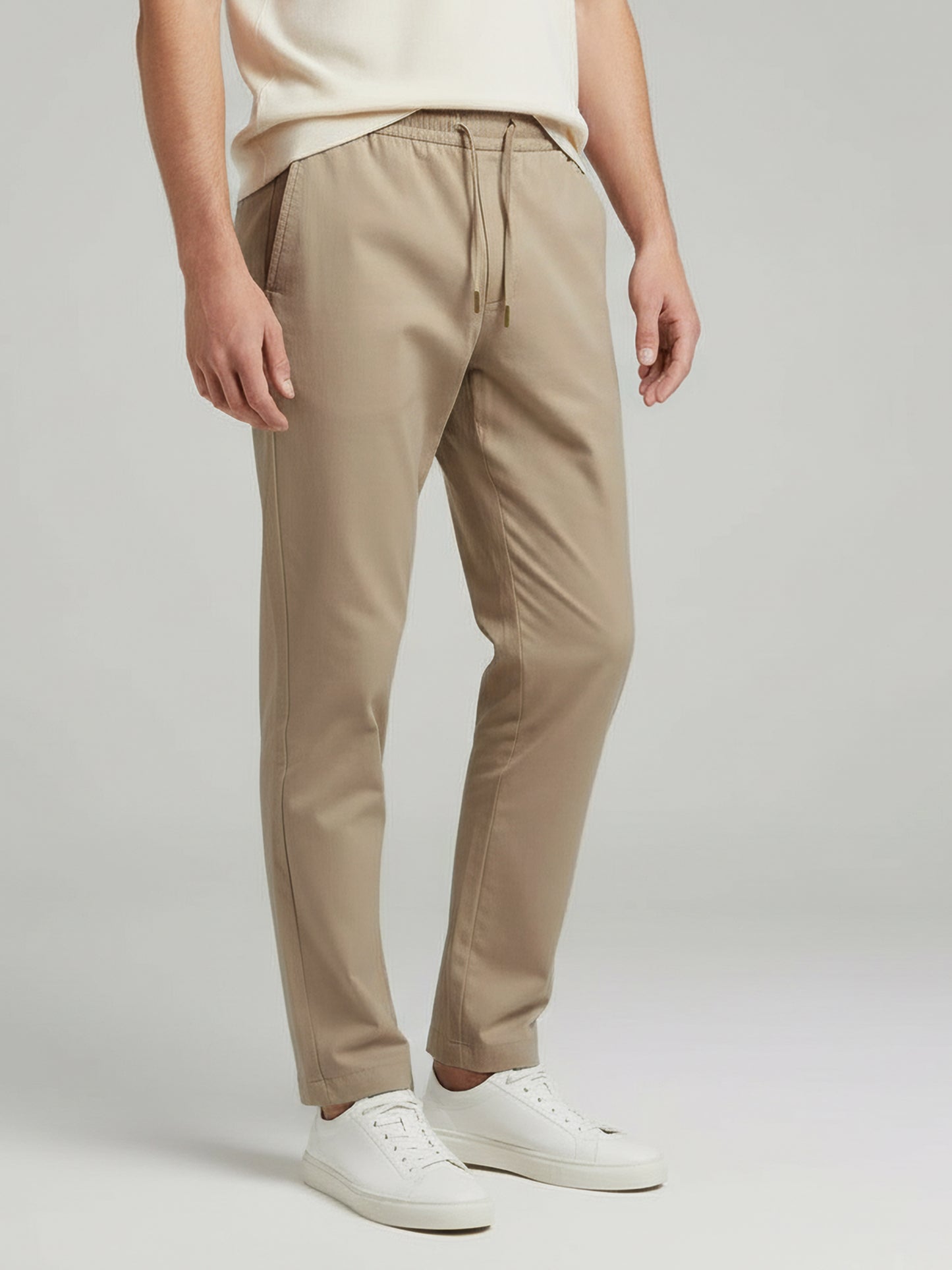 Celio Men  Beige Solid straight-fit Poly-Blend Trousers