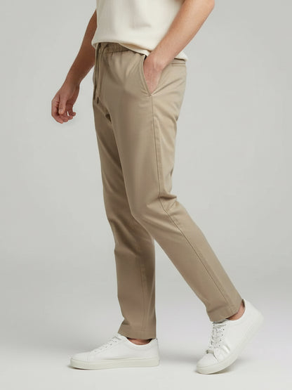 Celio Men  Beige Solid straight-fit Poly-Blend Trousers