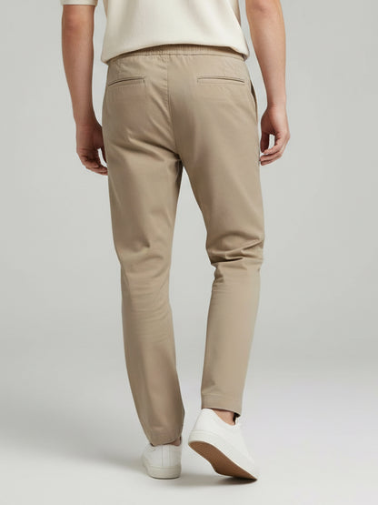 Celio Men  Beige Solid straight-fit Poly-Blend Trousers