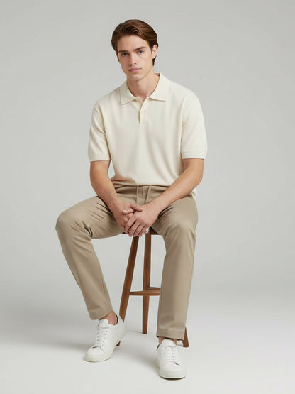 Celio Men  Beige Solid straight-fit Poly-Blend Trousers