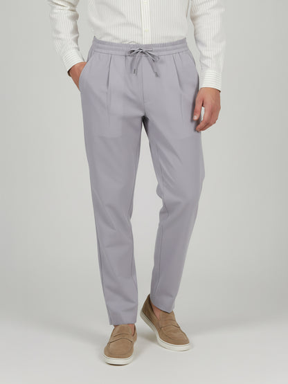 Celio* Men Grey Solid Straight Fit Poly-Blend Trousers