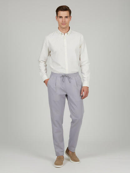 Celio* Men Grey Solid Straight Fit Poly-Blend Trousers