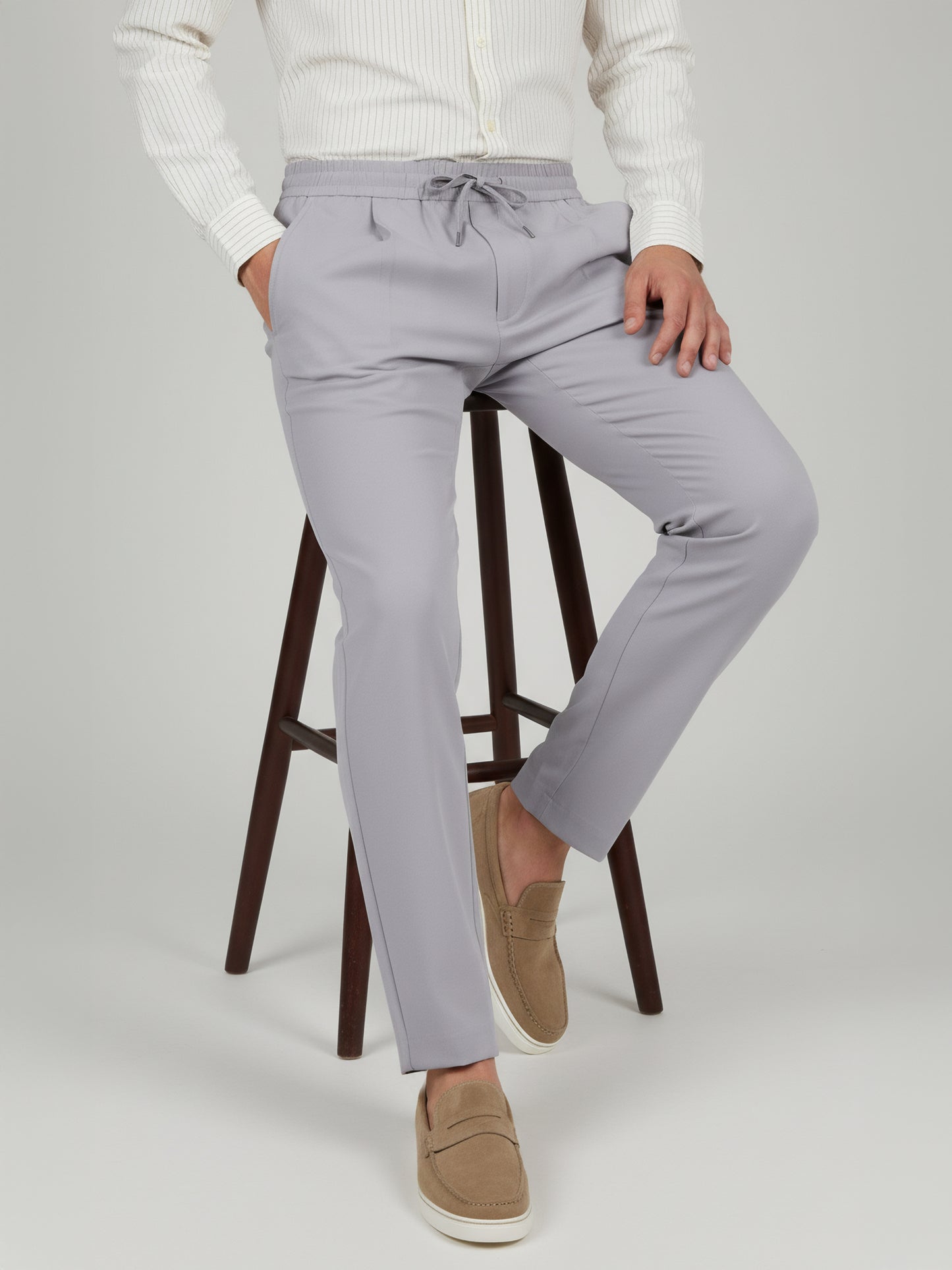 Celio* Men Grey Solid Straight Fit Poly-Blend Trousers