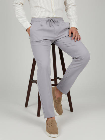 Celio* Men Grey Solid Straight Fit Poly-Blend Trousers