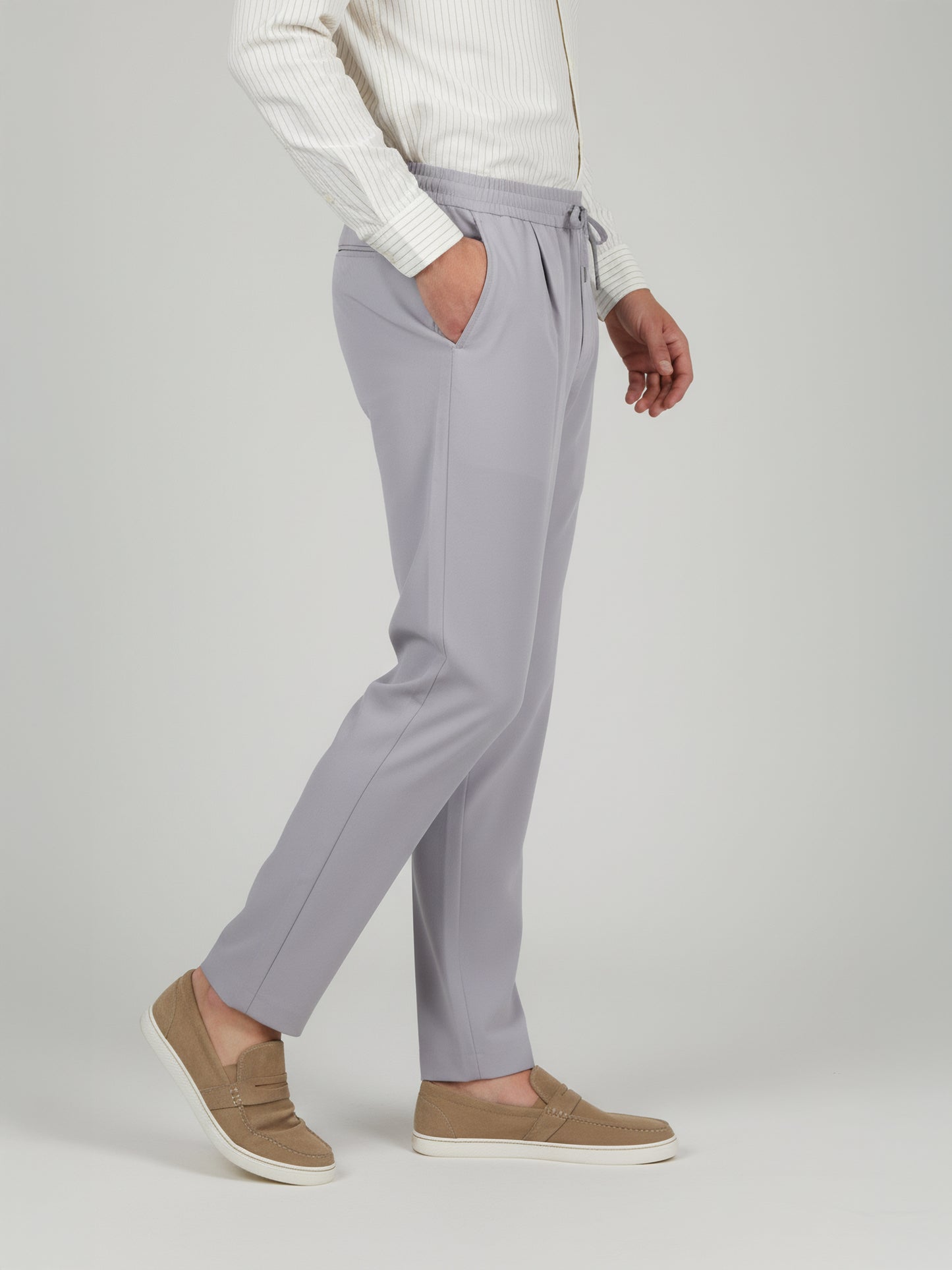 Celio* Men Grey Solid Straight Fit Poly-Blend Trousers