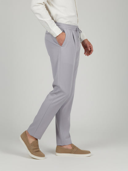 Celio* Men Grey Solid Straight Fit Poly-Blend Trousers