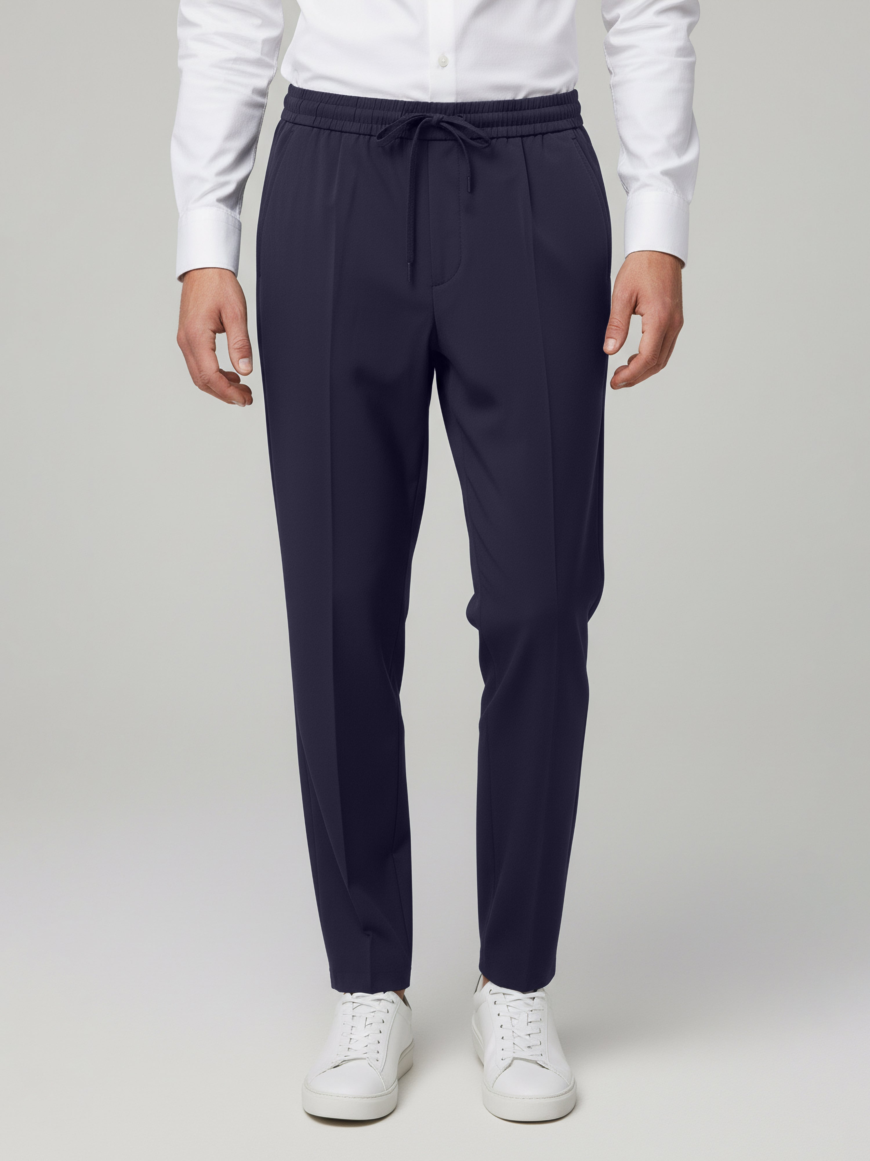 Celio Men Navy Blue Solid Straight Fit Poly-Blend Trousers
