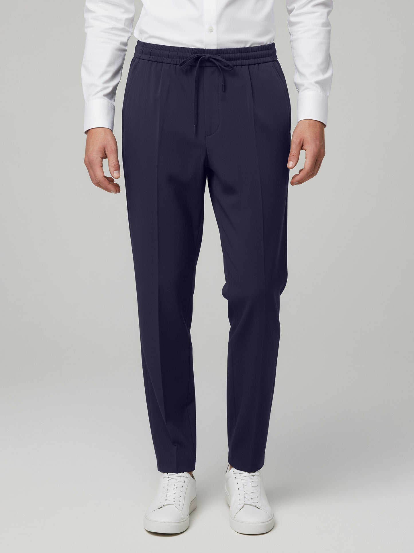 Celio* Men Navy Blue Solid Straight Fit Poly-Blend Trousers