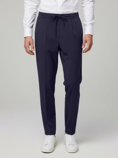 Celio* Men Navy Blue Solid Straight Fit Poly-Blend Trousers