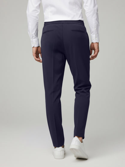 Celio* Men Navy Blue Solid Straight Fit Poly-Blend Trousers
