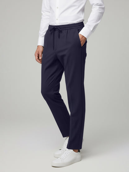 Celio* Men Navy Blue Solid Straight Fit Poly-Blend Trousers