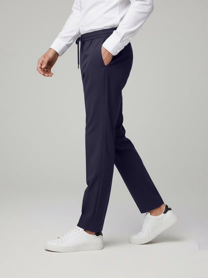 Celio* Men Navy Blue Solid Straight Fit Poly-Blend Trousers