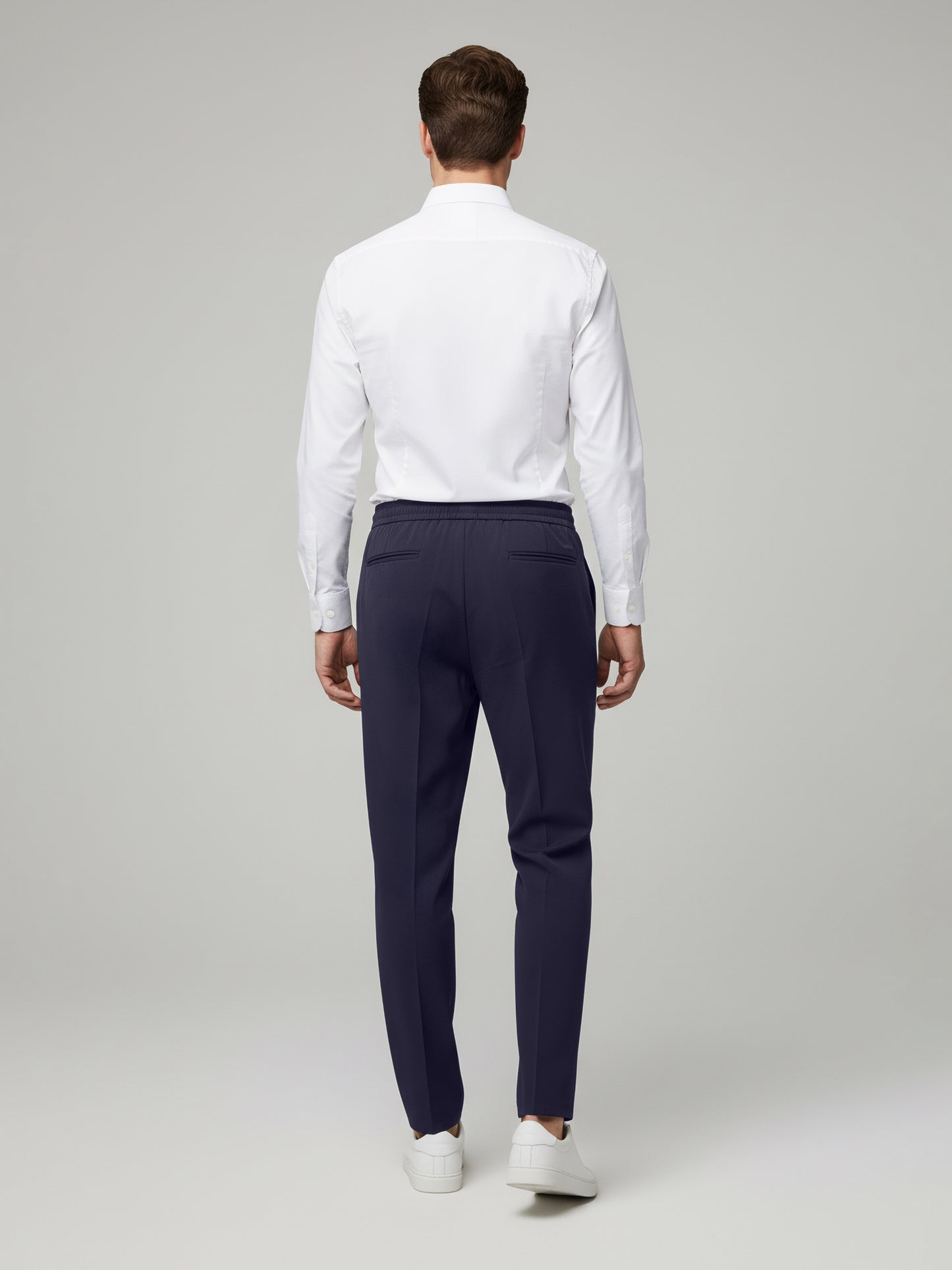 Celio* Men Navy Blue Solid Straight Fit Poly-Blend Trousers