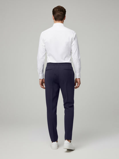 Celio* Men Navy Blue Solid Straight Fit Poly-Blend Trousers