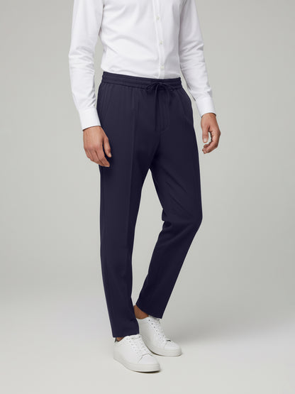 Celio* Men Navy Blue Solid Straight Fit Poly-Blend Trousers