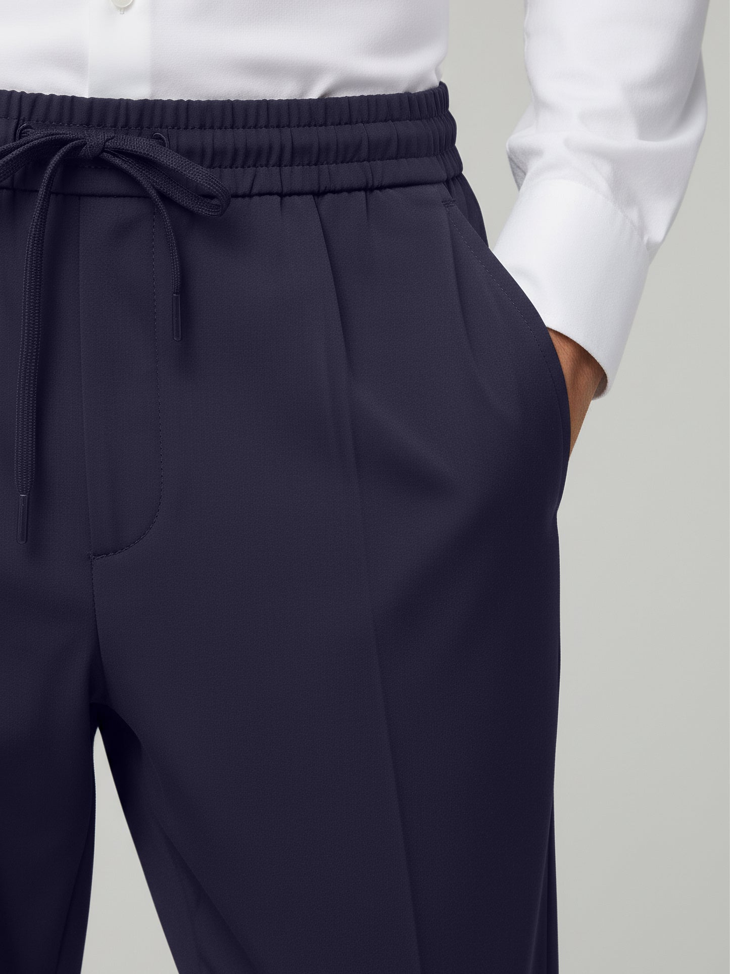 Celio* Men Navy Blue Solid Straight Fit Poly-Blend Trousers