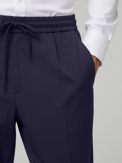 Celio* Men Navy Blue Solid Straight Fit Poly-Blend Trousers