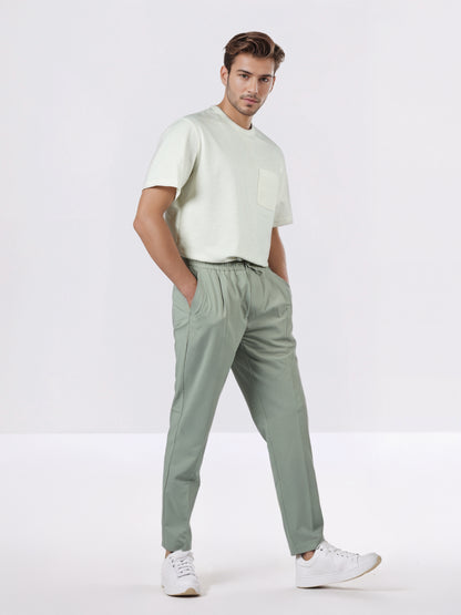 Celio* Men Olive Solid Straight Fit Poly-Blend Trousers
