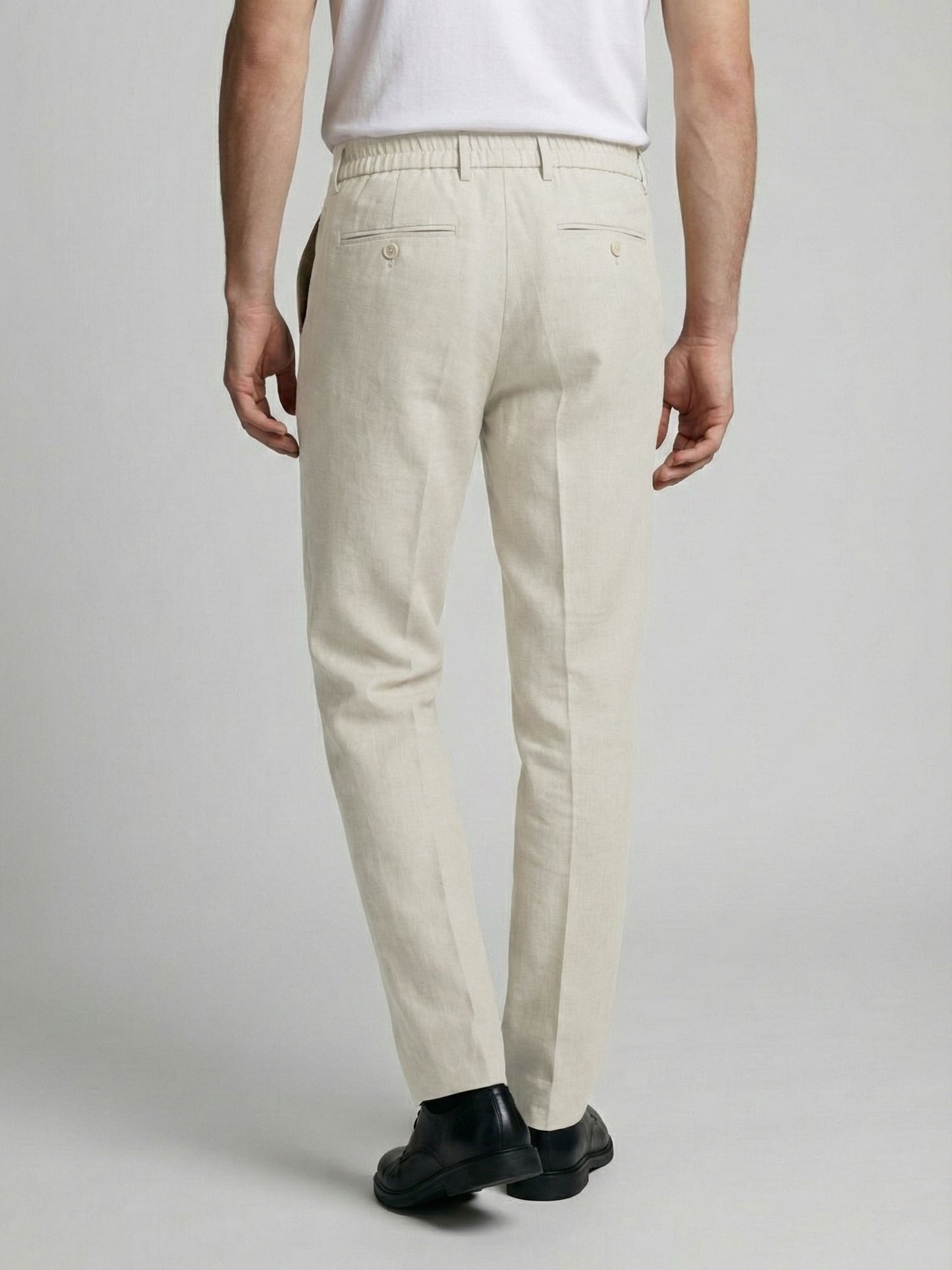 Celio* Men Off White Solid Straight Fit Polyester Trousers