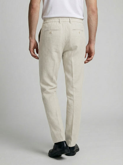 Celio* Men Off White Solid Straight Fit Polyester Trousers