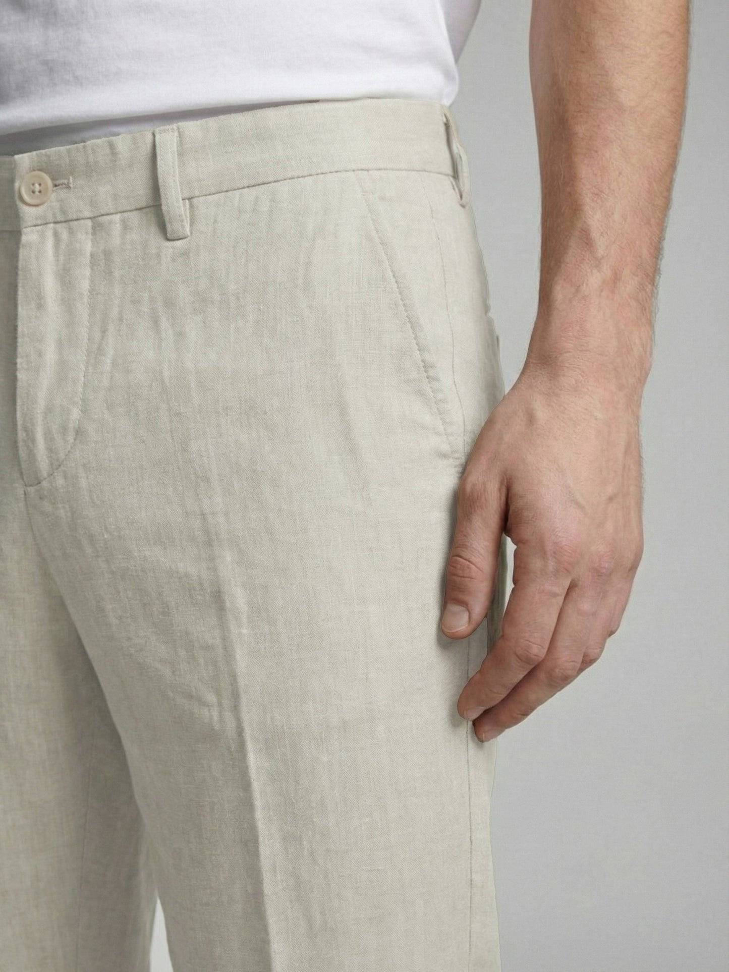 Celio* Men Off White Solid Straight Fit Polyester Trousers