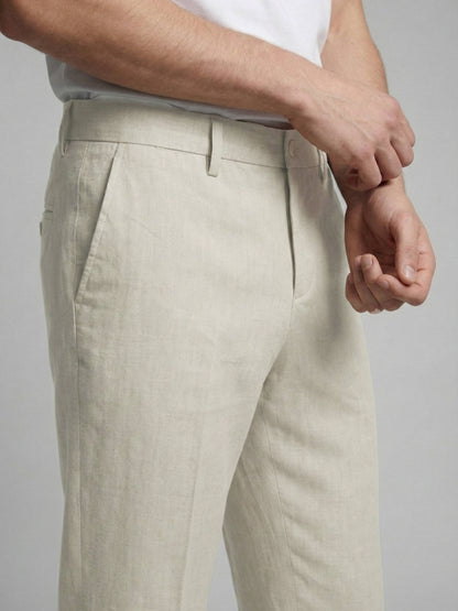 Celio* Men Off White Solid Straight Fit Polyester Trousers