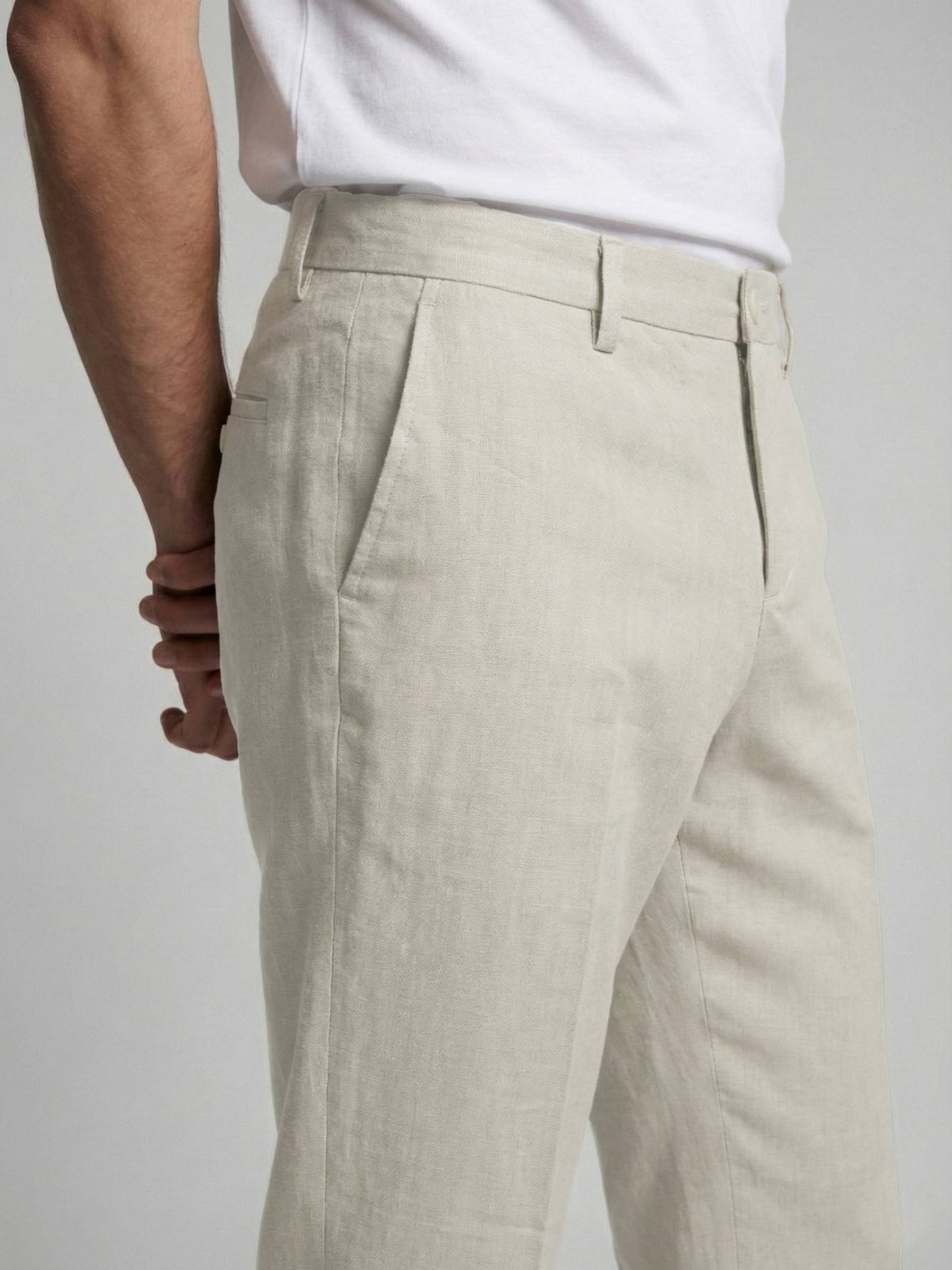 Celio* Men Off White Solid Straight Fit Polyester Trousers
