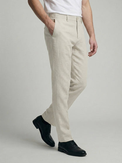 Celio* Men Off White Solid Straight Fit Polyester Trousers