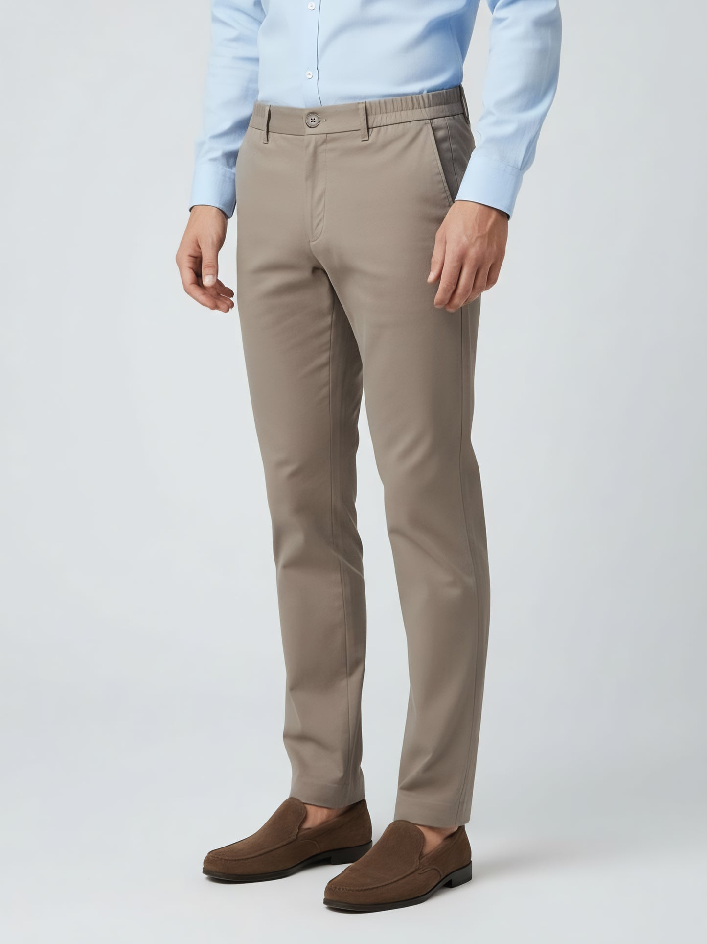 Celio* Men Beige Solid Straight Fit Poly-Blend Trousers