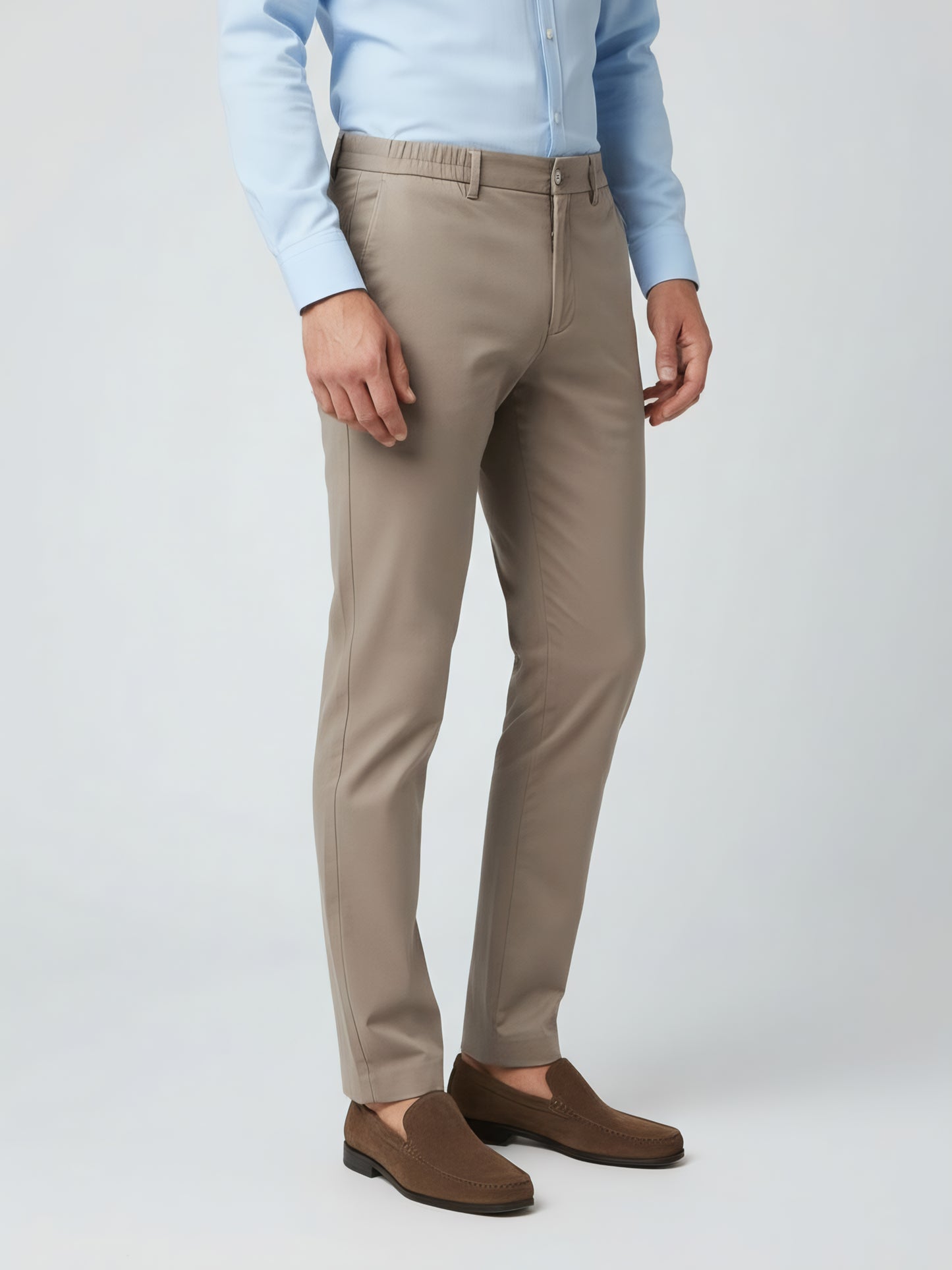 Celio* Men Beige Solid Straight Fit Poly-Blend Trousers
